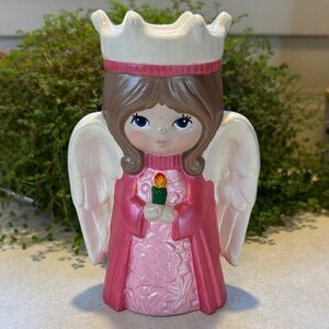 Vintage hand painted 1979 Pink Angel Figurine with Crown
